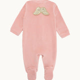 Velour Gold Angel Wing Sleepsuit Pink